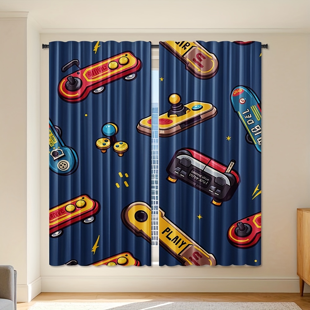 Retro Gaming Youtube - Whimsical Retro Gaming Controllers Curtain Panel