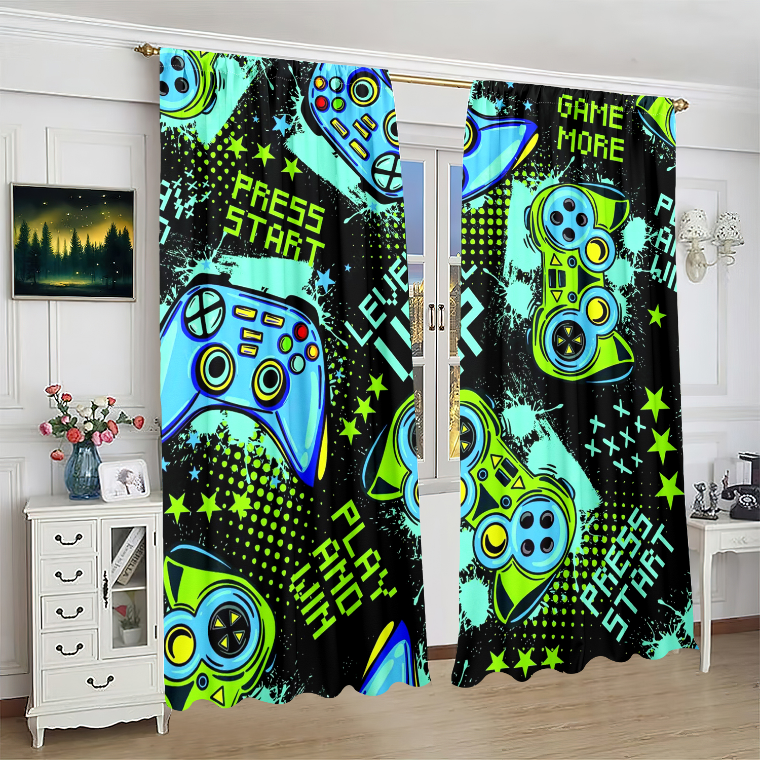 Retro Gamepad Curtains 2-Piece - Retro Gaming Youtube reseña y precio