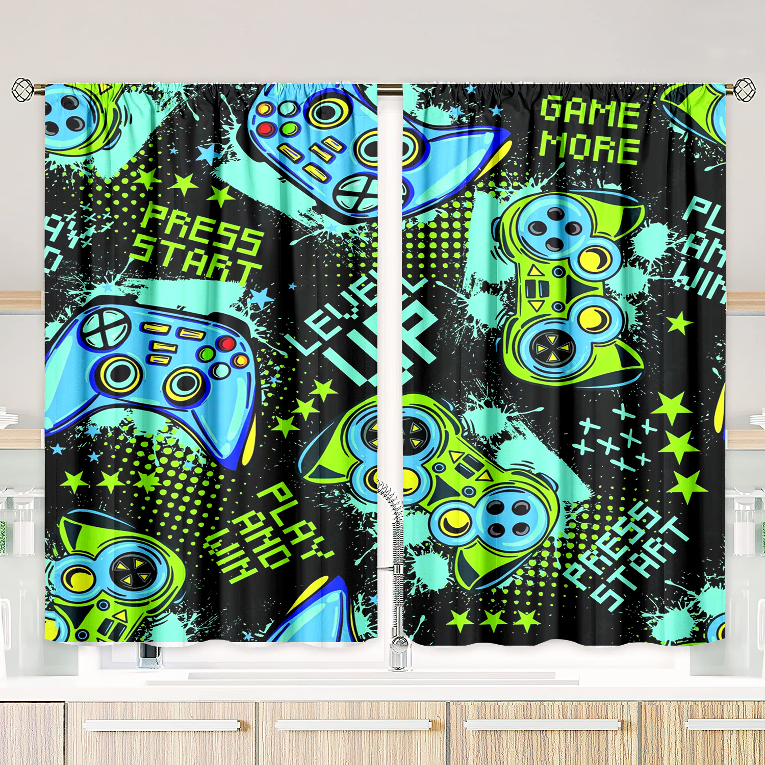 Retro Gamepad Curtains 2-Piece - Retro Gaming Youtube reseña y precio